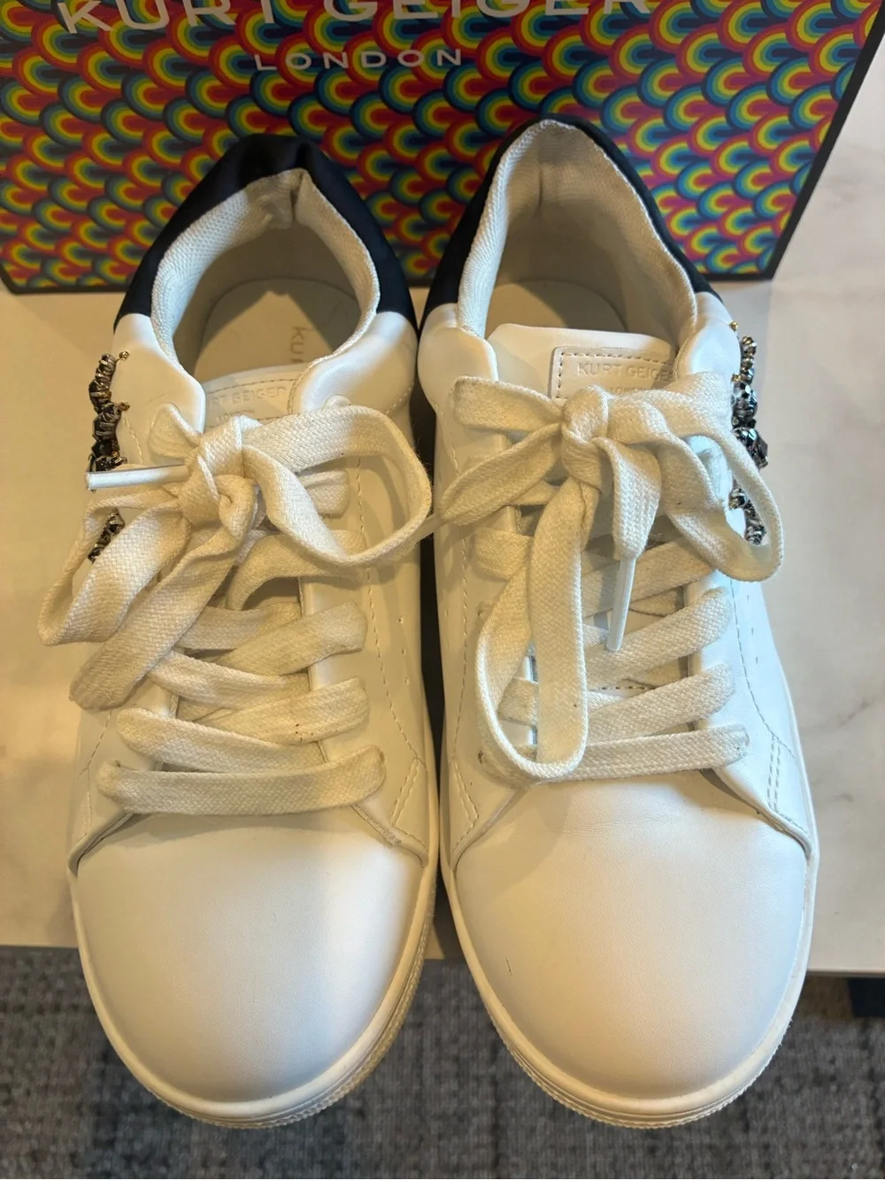Kurt Geiger White Sneakers with Beaded Eye Motif big kids size 5